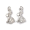 Brass Pendants, Rabbit Charms, with Jump Ring, Long-Lasting Plated, Lead Free & Cadmium Free, Platinum, 14x9.5x3mm, Hole: 2.5mm