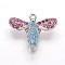 Brass Cubic Zirconia Links, Bees, Deep Sky Blue, 14x16.5x3mm, Hole: 1mm