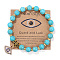 Synthetic Turquoise Round Beads Stretch Bracelets, Alloy Micro Pave Clear Cubic Zirconia Evil Eye Charm Bracelets for Women, 7-1/2 inch(19cm)