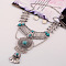 Retro Flat Round Crystal Rhinestone & Resin Tassels Pendant Necklace & Dangle Earrings Sets, Alloy Jewelry Sets, Antique Silver, 450mm