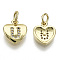 Brass Micro Pave Clear Cubic Zirconia Charms, with Jump Ring, Heart with Letter, Real 16K Gold Plated, Nickel Free, Letter.U, 10x9x2mm, Jump Ring: 5x1mm, 3mm inner diameter