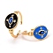 Real 18K Gold Plated Brass Cubic Zirconia Cuff Ring, Enamel Oval Dome Open Signet Ring for Women, Lead Free & Cadmium Free & Nickel Free, Mixed Color, US Size 7 1/4(17.5mm)