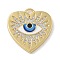 Rack Plating Brass Micro Pave Cubic Zirconia with Enamel Pendants, Long-Lasting Plated, Lead Free & Cadmium Free, Eye Charms, Real 18K Gold Plated, 23x22.5x2mm, Hole: 2x3mm