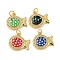 Brass Micro Pave Cubic Zirconia Pendants, Cadmium Free & Lead Free, with Enamel & Shell, with Jump Rings, Real 18K Gold Plated, Fish, Mixed Color, 16x17.5x3.5mm, Hole: 3.5mm