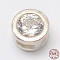 925 Sterling Silver Slide Charms, with Cubic Zirconia, Flat Round, Silver, 4x2.5mm, Hole: 1x2mm