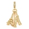 Rack Plating Brass Micro Pave Cubic Zirconia European Dangle Charms, Statue of Liberty & Eiffel Tower Large Hole Pendants, Real 18K Gold Plated, Long-Lasting Plated, Cadmium Free & Lead Free, Clear, 32mm, Hole: 4.5mm