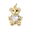Rack Plating Brass Micro Pave Cubic Zirconia Pendants, Long-Lasting Plated, Lead Free & Cadmium Free, Bear Charms, with Jump Ring, Real 18K Gold Plated, 23x16x6mm, Hole: 3mm