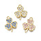 Alloy Pendants, with Rhinestone, Cadmium Free & Nickel Free & Lead Free, Clover, Light Gold, Mixed Color, 18.5x14x2mm, Hole: 1.8mm