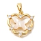 Brass Micro Pave Cubic Zirconia and Shell Pendants, Butterfly Charms, with Jump Ring, Cadmium Free & Nickel Free & Lead Free, Real 18K Gold Plated, 16x16x3mm, Hole: 3x5mm