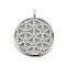 Brass Micro Pave Cubic Zirconia Pendants, Flat Round with Flower Charms, with Enamel, Lead Free & Cadmium Free, Long-Lasting Plated, Platinum, 26.5x22x2mm, Hole: 2.5mm