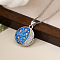 Brass Micro Pave Clear Cubic Zirconia with Blue Enamel Flat Round Pendant Necklaces, Platinum, Moon, 18.11 inch(46cm)