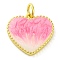 Brass Enamel Pendants, Cadmium Free & Lead Free, with Glitter and Jump Ring, Long-Lasting Plated, Real 18K Gold Plated, Heart Charms, Pearl Pink, 15x15x3mm, Hole: 3.5mm