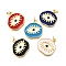 Brass Enamel Pendants, with Jump Ring, Lead Free & Cadmium Free, Real 18K Gold Plated, Flat Round with Eye Charm, Mixed Color, 19.5x18.5x2mm, Hole: 3.3mm
