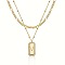 Brass Micro Pave Clear Cubic Zirconia Rectangle with Initial Pendant Double Layer Necklaces for Women, with 201 Stainless Steel Chain, Golden, Letter V, 15.75~19.69 inch(40~50cm)