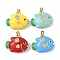 Brass Enamel Pendants, Fish Charms, Real 18K Gold Plated, Cadmium Free & Nickel Free & Lead Free, Mixed Color, 16x19.5x6.5mm, Hole: 4x2.5mm