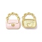 Alloy Enamel Pendants, Cadmium Free & Nickel Free & Lead Free, Golden, Handbag Charm, Pink, 19.5x16x4mm, Hole: 6x9mm