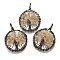 Natural Citrine Pendants, with Red Copper Plated Brass Findings, Flat Round with Tree of Life, 64~67.5x50~51x6~7.5mm, Hole: 8x5~6.5mm