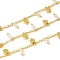 Brass Flat Round Link Chains, with Glass, Rack Plating, Long-Lasting Plated, Lead Free & Cadmium Free, Real 18K Gold Plated, Soldered, with Spool , White, 3x2x0.5mm and 8.5x5x2.5mm and 9x3.7mm