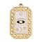 304 Stainless Steel Enamel Pendants, with Rhinestone, Rectangle with Eye Charm, Real 18K Gold Plated, Ion Plating(IP), White, 26.5x16x2mm, Hole: 1.6mm