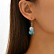 Owl Brass Synthetic Turquoise Dangle Earrings, with Rhinestone, Silver, 40x13mm