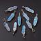 Faceted Bullet Platinum Plated Brass Opalite Double Terminated Pointed Pendants, 38~42x8~9mm, Hole: 3~6mm