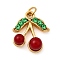304 Stainless Steel Glass Pendants, Cherry Charms, with Resin, Ion Plating(IP), Real 18K Gold Plated, 16.5x14x6.5mm, Hole: 2.5mm