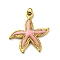 304 Stainless Steel Enamel Pendants, with Jump Ring, Starfish Charm, Real 18K Gold Plated, Ion Plating(IP), Pink, 25x22x3mm, Hole: 2.5mm
