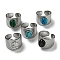 304 Stainless Steel Open Cuff Rings, Synthetic Malachite & Turquoise Oval Wide Band Rings for Women Men, Stainless Steel Color, Adjustable