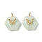 Natural Flower Amazonite Faceted Pendants, Hexagon Charms with Brass Pave Clear Cubic Zirconia Butterfly, Real 18K Gold Plated, Long-Lasting Plated, Rack Plating, 22x19x10mm, Hole: 3.5x2mm
