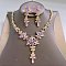 Flower Brass Rhinestone Pendant Necklaces & Stud Dangle Earrings, Golden, Violet, 420mm