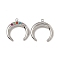 201 Stainless Steel Pendants, Colorful Rhinestone Double Horn/Crescent Moon Charms, Stainless Steel Color, 23x22x4.5mm, Hole: 1.8mm