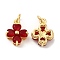 Brass Pendants, with Cubic Zirconia, Lead Free & Cadmium Free, Clover Charms, Real 18K Gold Plated, Brown, 13x10x5mm, Hole: 3.4mm