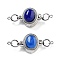 Brass Magnetic Clasps, Cadmium Free & Nickel Free & Lead Free, with Natural Lapis Lazuli, Oval, Blue, Platinum, 34x13.5x9.5mm, Hole: 1.1mm