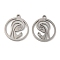Non-Tarnish 201 Stainless Steel Pendants, Hollow, Flat Round with Woman Charm, Stainless Steel Color, 17x15x0.8mm, Hole: 1.4mm
