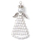 Beaded Angel Charms, Glass Pearl & Iron Rhinestone & Glass Seed Beads Pendants, White, 48~55x18~24x8mm, Hole: 2.5mm