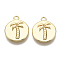 Brass Pendants, Flat Round with Coconut Tree, Nickel Free, Real 18K Gold Plated, 16x13.5x2mm, Hole: 1.5mm