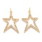 Brass Micro Pave Clear Cubic Zirconia Beads Pendant, Long-Lasting Plated, Star, Real 18K Gold Plated, 27x19x2mm, Hole: 3.4mm