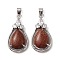 Synthetic Goldstone Pendants, Rack Plating Platinum Tone Brass Teardrop Charms with Crystal Rhinestone, Cadmium Free & Lead Free, 35x19x8mm, Hole: 7.5x4.5mm