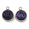 304 Stainless Steel Glass Rhinestone Charms, Faceted, Flat Round, Indigo, 14x10x7mm, Hole: 2.5mm