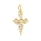 Cross Rack Plating Brass Clear Cubic Zirconia Pendants, with Jump Ring, Long-Lasting Plated, Lead Free & Cadmium Free, Real 18K Gold Plated, 15.5x9x2mm, Hole: 3mm