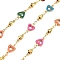Brass Heart Link Chains, with Enamel, Cadmium Free & Nickel Free & Lead Free, Real 18K Gold Plated, Soldered, with Spool, Mixed Color, 11x7x2.5mm