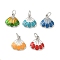 Brass Enamel Shell Shaped Charms, with Jump Rings, Rack Plating, Long-Lasting Plated, Lead Free & Cadmium Free, Platinum, Mixed Color, 12.5x12.5x3mm, Hole: 3.5mm