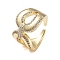 Rack Plating Teardrop Brass Micro Pave Cubic Zirconia Open Cuff Rings for Women, Cadmium Free & Lead Free, Long-Lasting Plated, Real 18K Gold Plated, 16.5mm, Adjustable 