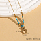 Vintage Christmas Stainless Steel & Synthetic Turquoise Pendant Necklaces for Women, Golden, Bear, 15.75 inch(40cm)