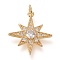 Brass Micro Pave Clear Cubic Zirconia Pendants, with Jump Rings, Long-Lasting Plated, Star, Real 18K Gold Plated, 20x18.5x2.5mm, Jump Ring: 5x0.8mm, 3.4mm Inner Diameter