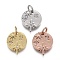 Brass Micro Pave Clear Cubic Zirconia Charms, with Jump Ring, Long-Lasting Plated, Flat Round with Shining Star, Mixed Color, 14x12x2mm, Hole: 3mm