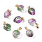 Two Tone Transparent Spray Painted Glass Pendants, with Golden Plated Iron Bails and Gold Foil, Strawberry, Medium Sea Green, 17~18x11~12x10mm, Hole: 6x2mm