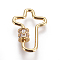 Brass Micro Pave Cubic Zirconia Screw Carabiner Lock Charms, for Necklaces Making, Cross, Clear, Golden, 30x21x2~5.5mm