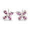 Rack Plating Brass Micro Pave Clear Cubic Zirconia Stud Earrings, with Ear Nuts, Long-Lasting Plated, Flower, Medium Violet Red, 7.5x8.5mm