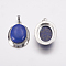 Natural Dyed Lapis Lazuli Pendants, with Platinum Tone Alloy Findings, Oval, 37x25x10mm, Hole: 4x8mm
